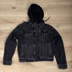 American Eagle Outfitters Black Denim Jacket with Hood